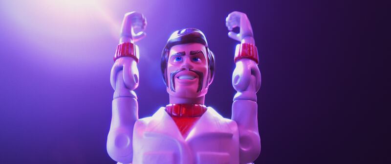 Duke Caboom (Keanu Reeves) in a scene from “Toy Story 4.”