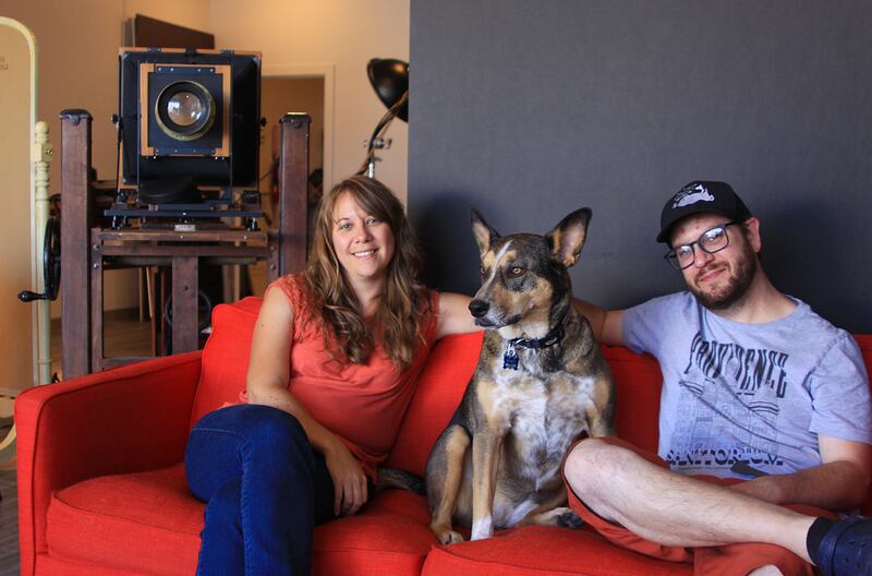 Christine Baczek, Bandit and Dave Hyams of the Luminaria photography studio in Salt Lake City, Utah.