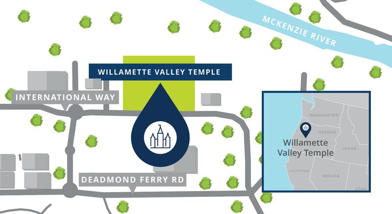 A map showing the location of the Willamette Valley Oregon Temple.