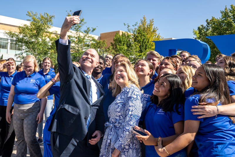 BYU-Idaho President Alvin F. Meredith III and Sister Jennifer Meredith with on Friday, Sept. 12, 2025.
