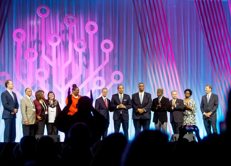 Elder David A. Bednar of the Quorum of the Twelve Apostles of The Church of Jesus Christ of Latter-day Saints announces a $2 million donation from the church to the International African American Museum Center for Family History, at RootsTech in Salt Lake