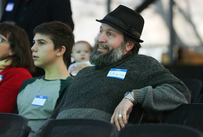 Shane Cutler listens during Sunday Assembly in Salt Lake City on Sunday, Feb. 11, 2018. Sunday Assembly is a nonprofit group designed to serve atheists, agnostics, humanists and other religiously unaffiliated adults in Utah.