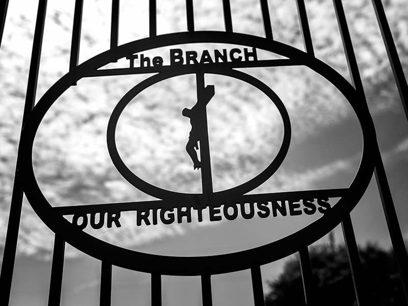 Detail from the entrance gate at the Mount Carmel Center (Branch Davidian compound), outside of Waco, Texas