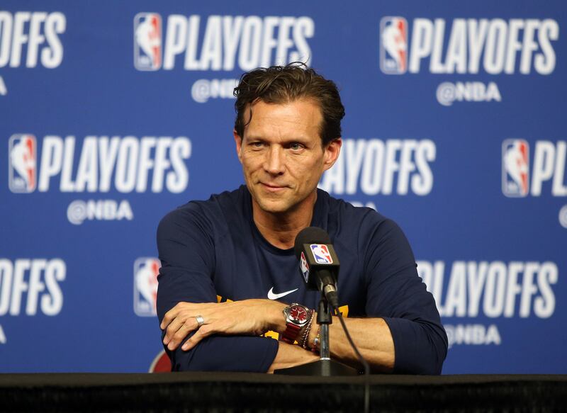 Utah Jazz head coach Quin Snyder talks to the media before the Utah Jazz play the Houston Rockets in Game 5 of the NBA playoffs at the Toyota Center in Houston on Tuesday, May 8, 2018.