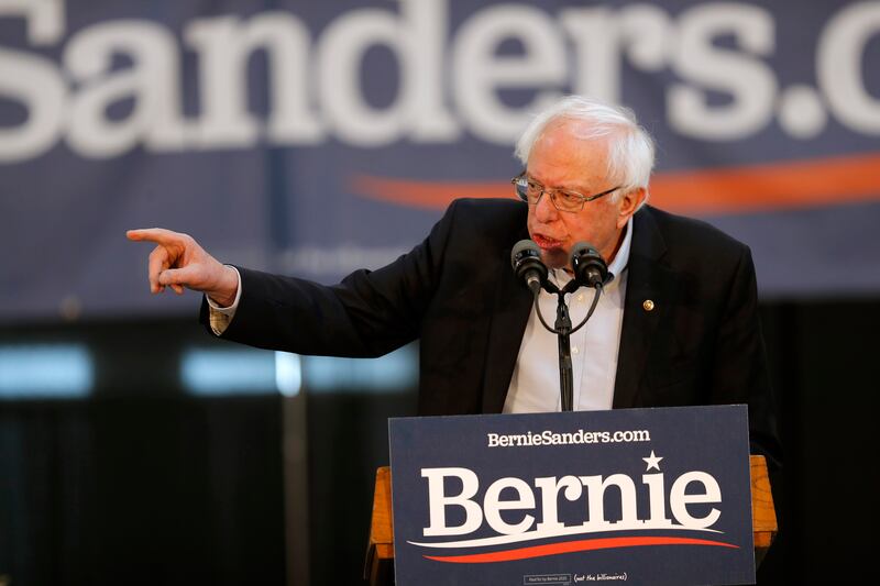 2020 Democratic presidential candidate Sen. Bernie Sanders speaks during a rally, Saturday, March 9, 2019, at the Iowa state fairgrounds in Des Moines, Iowa. (AP Photo/Matthew Putney)
