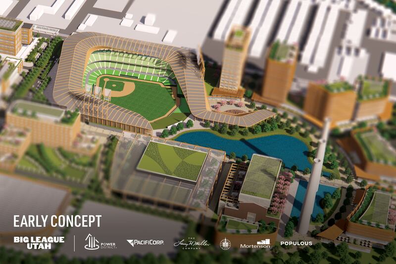 Renderings depict what a new Major League Baseball stadium could look like in the Power District in Salt Lake City.