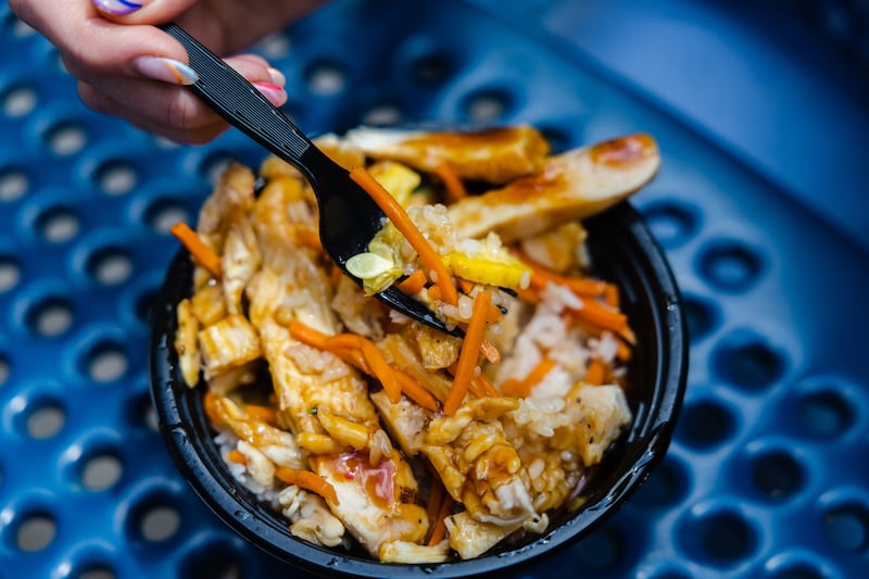 A Teriyaki Stix bowl is photographed
