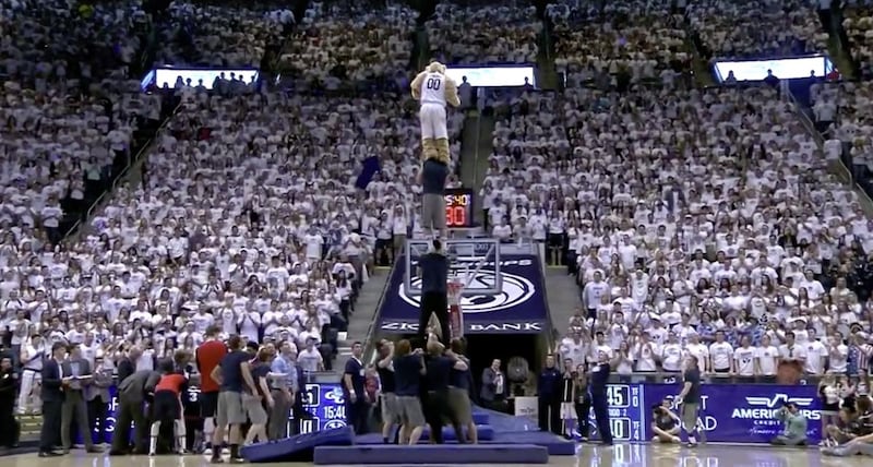 Cosmo the Cougar scored a free-fall slam-dunk when BYU played Gonzaga on Feb. 27.