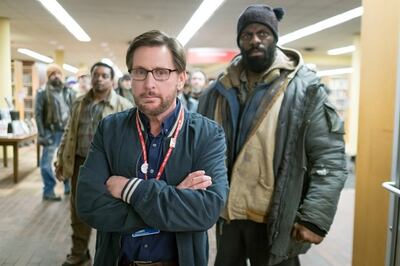 Emilio Estevez as Stuart Goodson and Che “Rhymefest” Smith as Big George in "The Public."