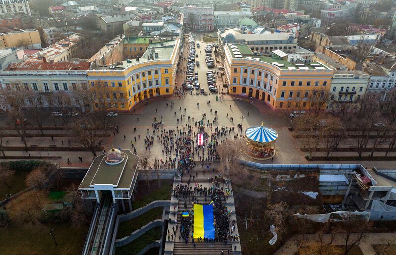 Ukrainians march during Day of Unity in Odessa, Ukraine.