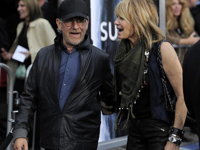 Steven Spielberg, a producer of the film "Super 8," arrives with his wife, actress Kate Capshaw, at the premiere of the film in Los Angeles, Wednesday, June 8, 2011.