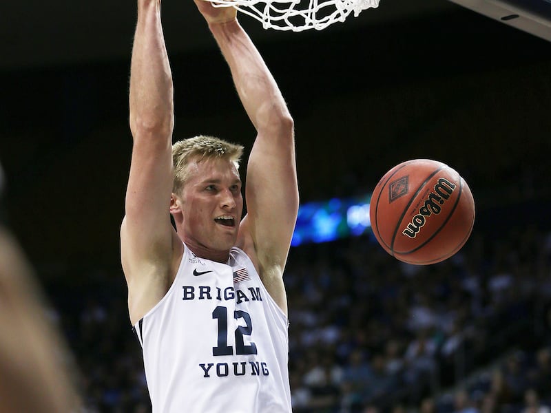 Brigham Young Cougars forward Eric Mika dunks the ball