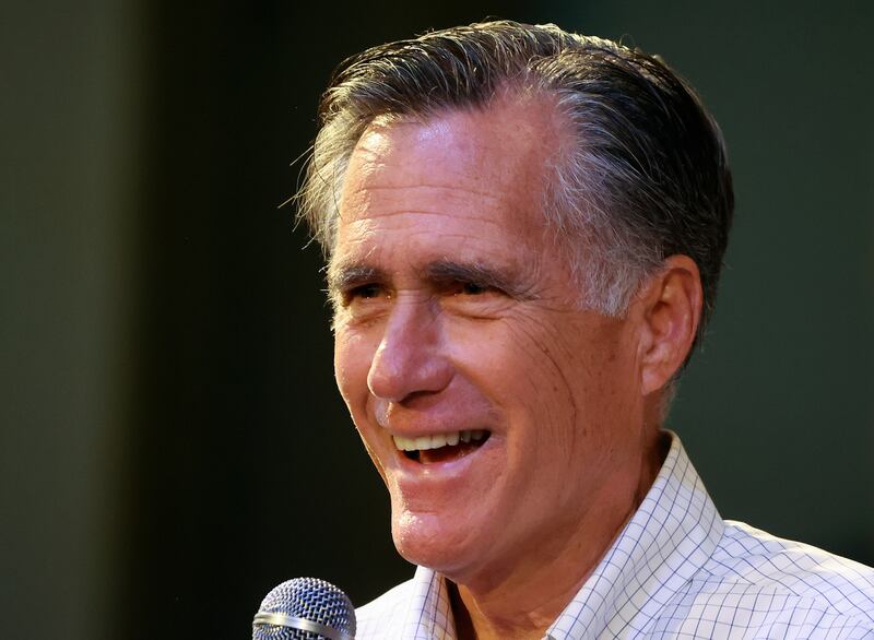 Sen. Mitt Romney, R-Utah, speaks at RevRoad in Provo on Aug. 23, 2023.