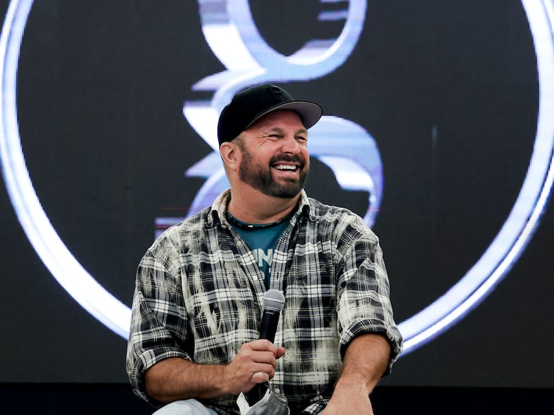 Garth Brooks speaks to reporters before his concert at Rice-Eccles Stadium in Salt Lake City on Friday, June 17, 2022.