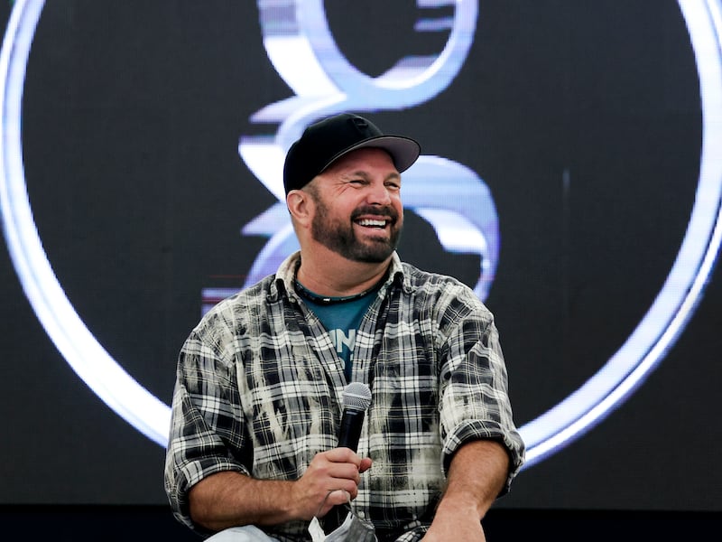 Garth Brooks speaks to reporters before his concert at Rice-Eccles Stadium in Salt Lake City on Friday, June 17, 2022.