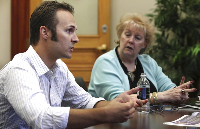 Editor Matt Brown, left, and publisher Janet Geary talk about the 75th anniversary of Nevada Magazine.
