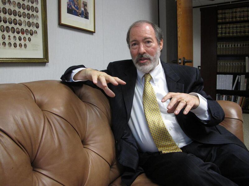 FILE - In this April 26, 2012 file photo, Judge Raymond Abramson talks about his campaign for a spot on the Arkansas Supreme Court in Little Rock, Ark. Abramson, an appeals court judge who won support from Democrats and Republicans, said Wednesday May 23,