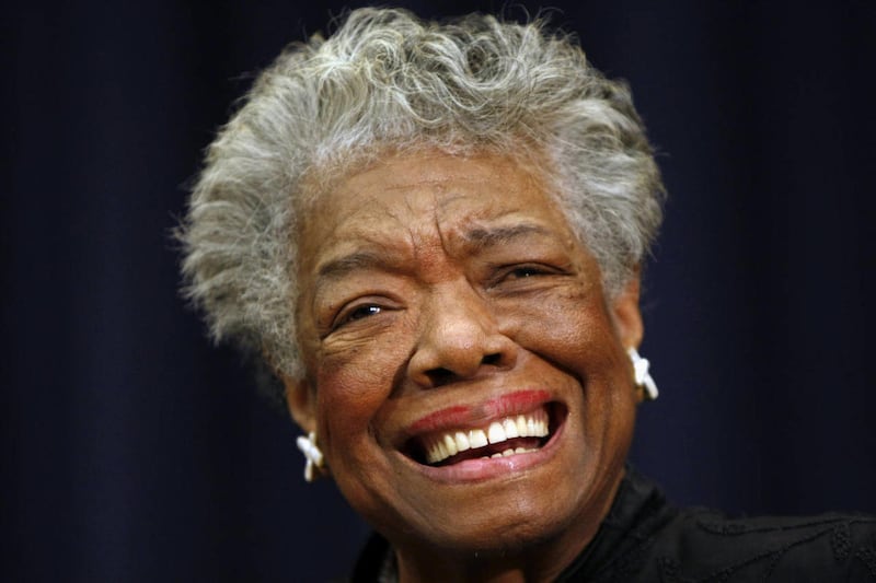 This Nov. 21, 2008 file photo shows poet Maya Angelou smiling in Washington. First lady Michelle Obama and others plan to gather to pay tribute to African-American poet and playwright Maya Angelou at a memorial service Saturday, June 7, 2014 at the univer