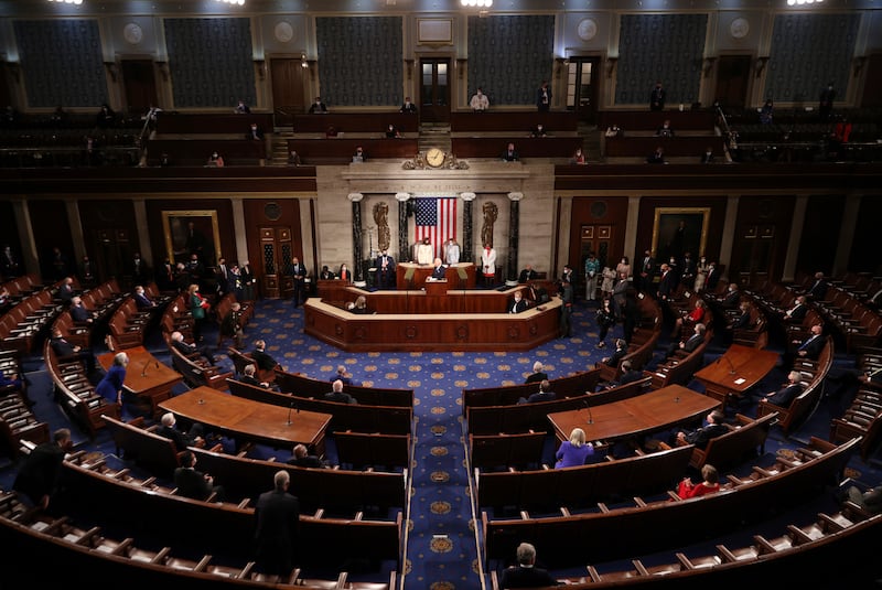 President Joe Biden speaks to a joint session of Congress Wednesday, April 28, 2021, in the House Chamber at the U.S. Capitol in Washington