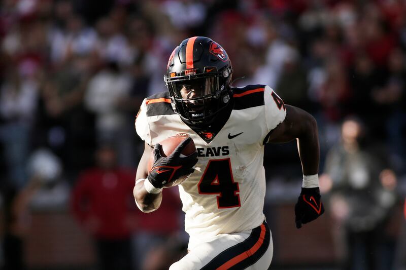 Oregon State running back B.J. Baylor carries the ball during against Washington State on Oct. 9, 2021, in Pullman, Wash.