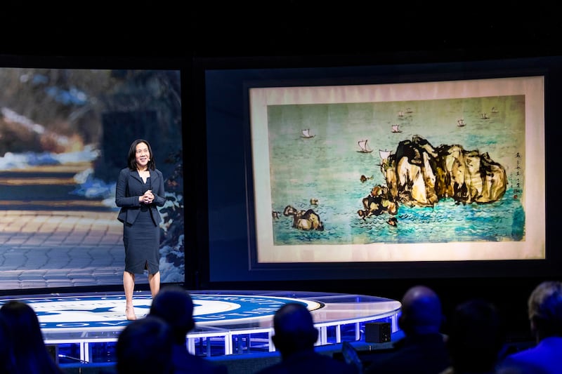 Angela Duckworth, author of the bestseller “Grit,” speaks at a BYU forum in the Marriott Center on Tuesday, Feb. 28, 2023.