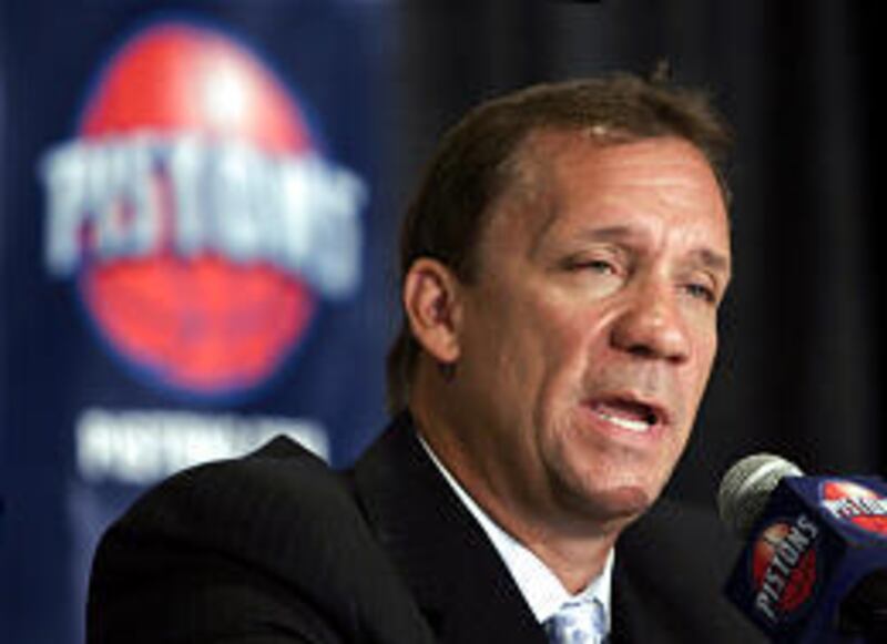 Flip Saunders meets with the media after being named new head coach of the Detroit Pistons. Saunders signed a four-year, $20 million deal to replace Larry Brown.