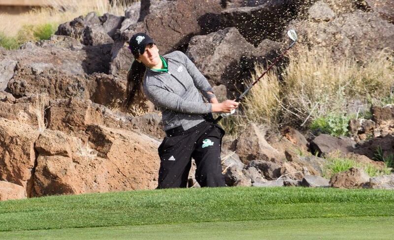 Redshirt freshman Ana Raga hits out of the sand at Entrada at Snow Canyon Country Club in St. George last week. Raga is currently leading the way for UVU at the Sacramento State Invitational after two rounds of play Monday as she is tied for 37th place at