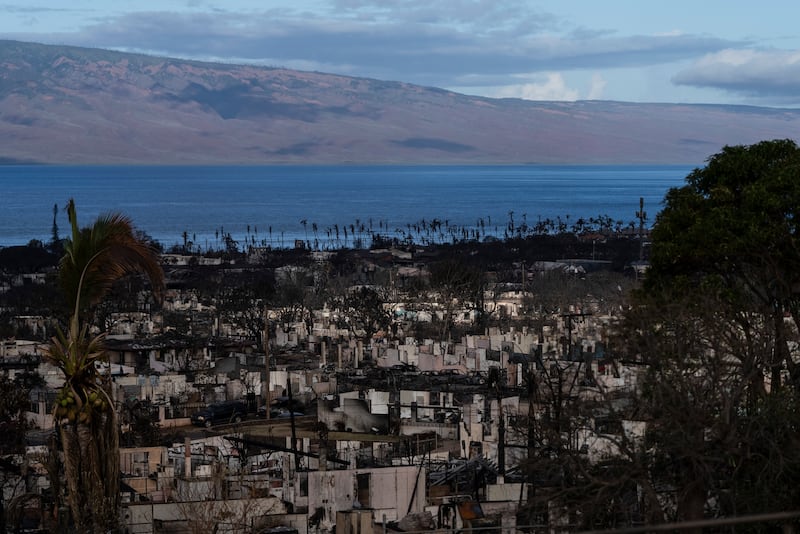Homes consumed in recent wildfires are seen in Lahaina, Hawaii.