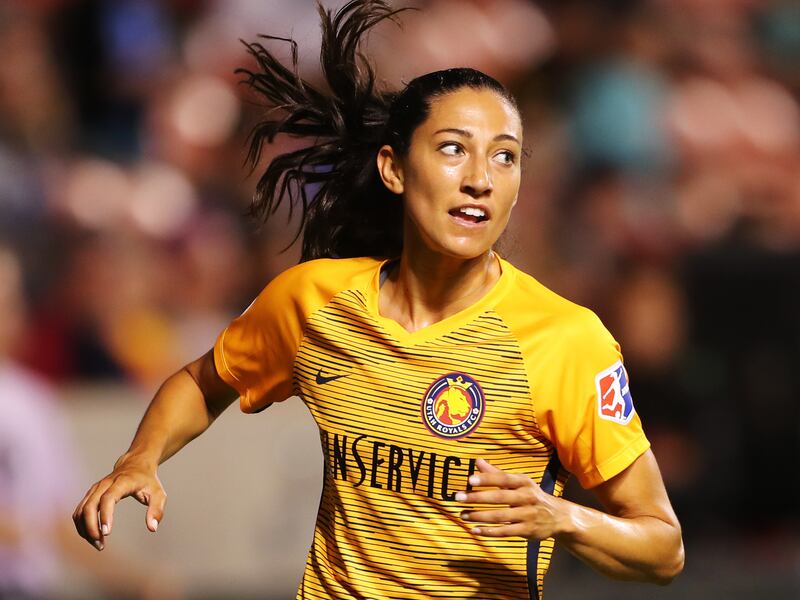 Utah Royals FC forward Christen Press (23) turns back after a shot as the Salt Lake Royals and Sky Blue FC play at Rio Tinto Stadium in Sandy on Wednesday, Aug. 7, 2019. The Royals won 3-0.