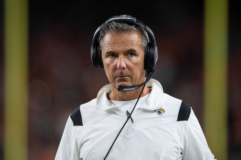 Jacksonville Jaguars head coach Urban Meyer on the sidelines during an NFL football game against the Cincinnati Bengals