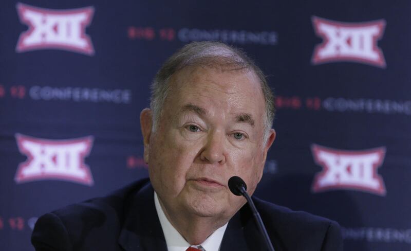 University of Oklahoma President David Boren speak to reporters after the second day of the Big 12 sports conference meetings in Irving, Texas, Thursday, June 2, 2016. (AP Photo/LM Otero)