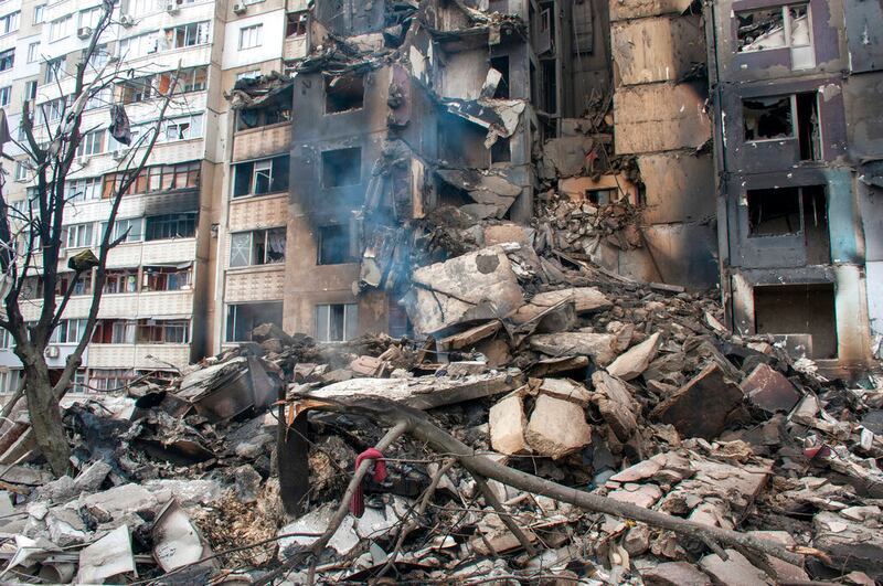 An apartment building in Kharkiv, Ukraine.