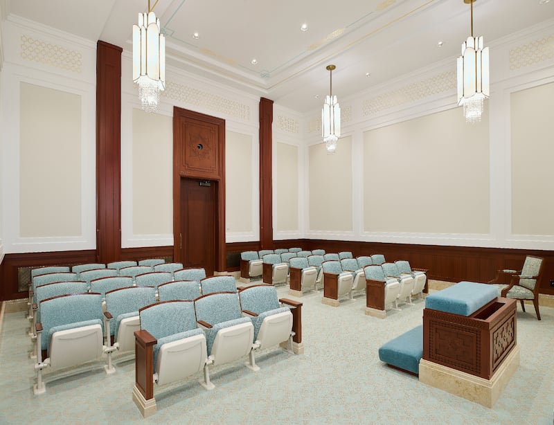 An instruction room in the Farmington New Mexico Temple, which The Church of Jesus Christ of Latter-day Saints invited the public to tour from July 17 to Aug. 2, provides a place where participants can learn more about God’s plan and make promises to keep His commandments.