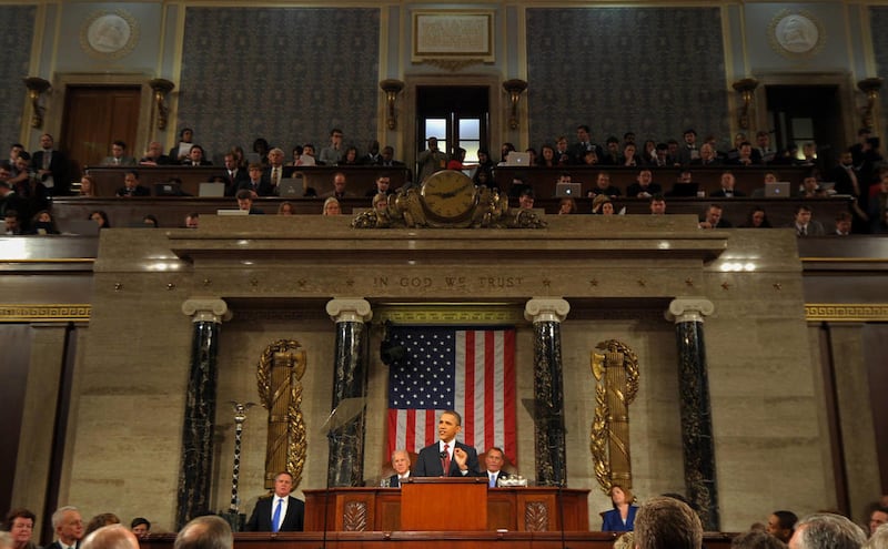 US President Barack Obama delivers his State of the Union address before a joint session of Congress on January 24, 2012 on Capitol Hill in Washington, DC.
