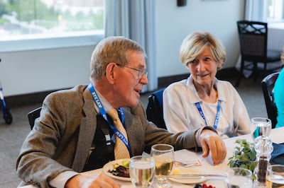 Elder Bruce C. Hafen, former dean of the BYU law school, and his wife Marie at the 50th reunion of the school’s charter class.