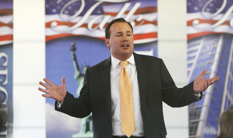 Sen. Mike Lee speaks as he holds one of a series of hour long town hall meetings at the Spanish Fork Fairgrounds Wednesday, Aug. 21, 2013. Lee on Monday called on Democrats in the Senate to stand up to President Barack Obama's new plan to take executive