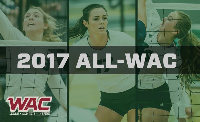 Three Utah Valley volleyball players received postseason recognition at the WAC Tournament banquet Wednesday night. Seniors Madison Dennison (left) and Lexi Thompson (center) were named first-team all-conference, while freshman Kristen Allred (right) was