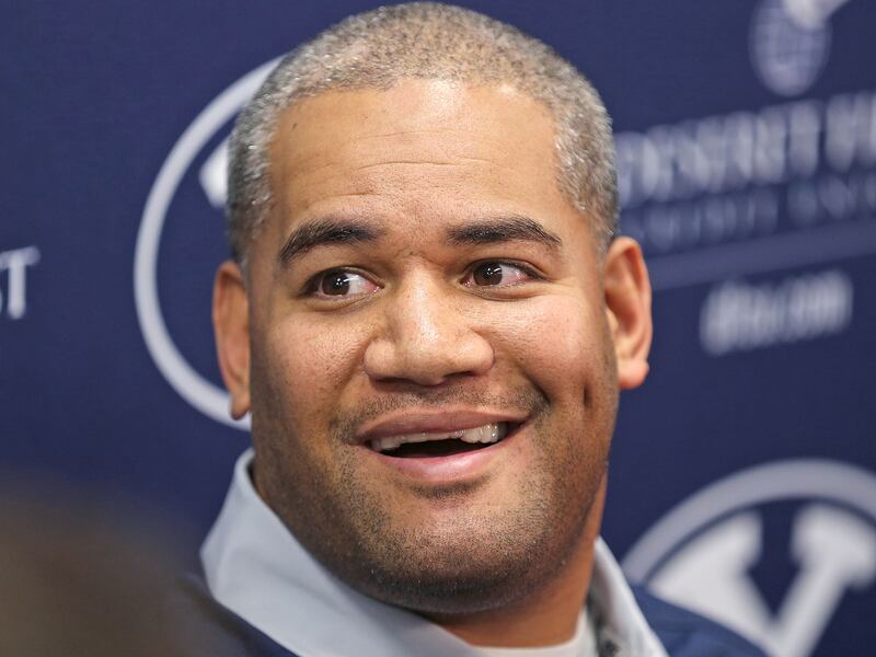BYU defensive coordinator Ilaisa Tuiaki talks with the press, Tuesday, Jan. 5, 2016, in Provo.