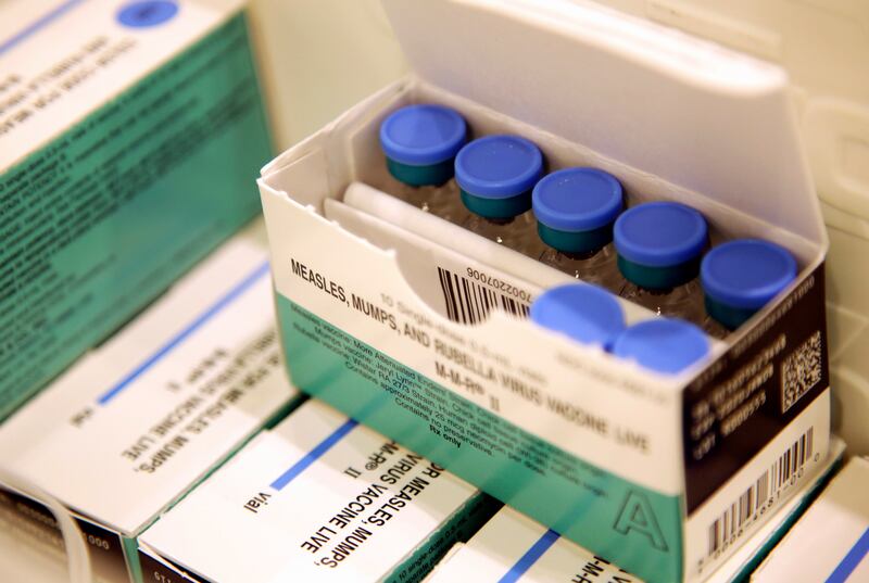 FILE - In this March 27, 2019, file photo, measles, mumps and rubella vaccines sit in a cooler at the Rockland County Health Department in Pomona, N.Y. On Monday, May 6, 2019, U.S. health officials said 60 more U.S. measles cases were reported the previou