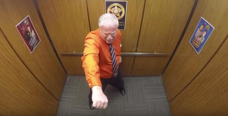 Deputy Tony Scherb celebrated his retirement from the El Paso County Sheriff's Office by dancing the whip/nae nae in an elevator.