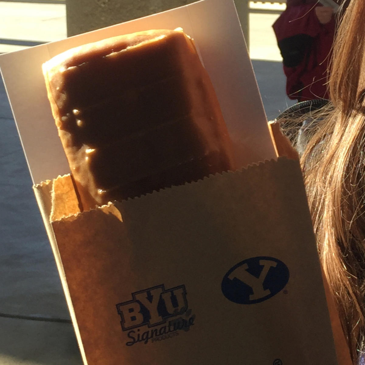 A BYU fan holds a Cougartail before the big game begins.