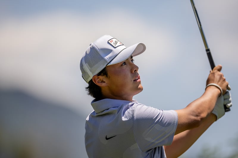 Simon Kwon watches a tee shot during the final round of the 125th Utah State Amateur Championship.