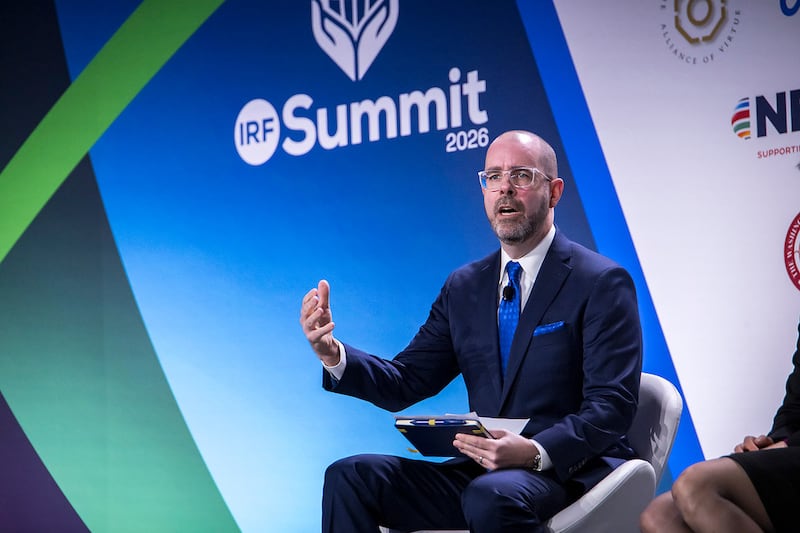 Former State Department Special Adviser on Religious Minorities Knox Thames speaks on a panel at IRF Summit 2026.