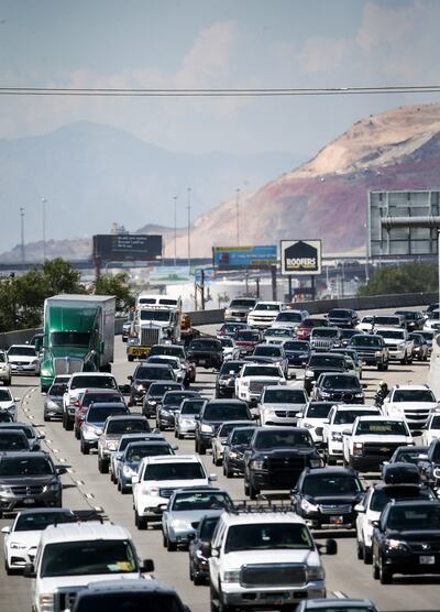 Bumper-to-bumper traffic heads south on I-15 during rush hour at 3900 South in South Salt Lake on Friday, Aug. 2, 2019. Due to its high levels of ozone pollution in 2017 and 2018, Salt Lake City has appeared on a new report detailing ozone pollution issue