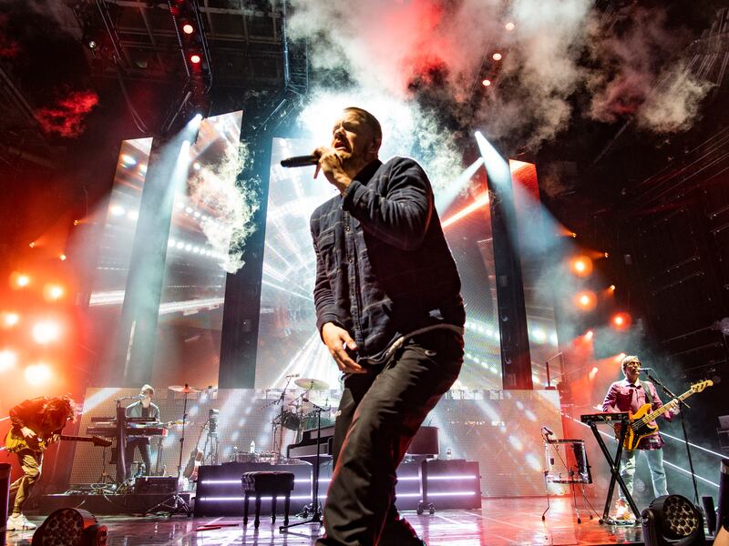 The American pop rock band Imagine Dragons with lead vocalist Dan Reynolds performs at the Xfinity Center, Wednesday, June 6, 2018, in Mansfield, Mass. (Photo by Robert E. Klein/Invision/AP)