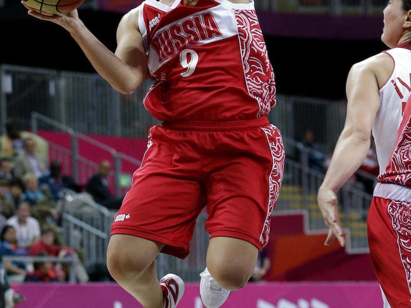 Russia's Becky Hammon shoots against Turkey during a quarterfinal women's basketball game at the 2012 Summer Olympics, Tuesday, Aug. 7, 2012, in London.