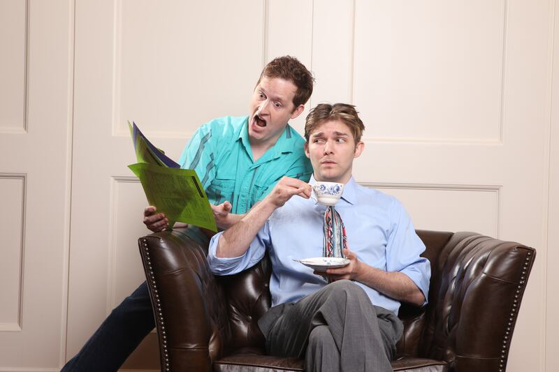 Greg Larsen as Norman McDonald and Bryan Dayley as Eric Swann try to untangle a web of deception and government assistance in Hale Centre Theatre’s newest comedy, “Cash on Delivery.”