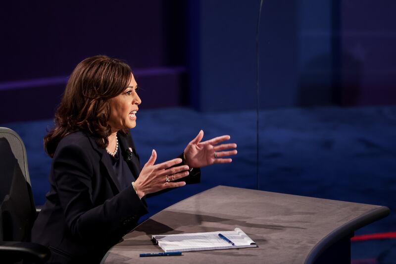 California Sen. Kamala Harris speaks during the vice presidential debate.