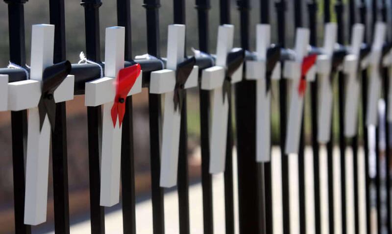 Crosses representing the victims of the Mountain Meadows Massacre are placed on the fence during an event marking the 150th anniversary of the Mountain Meadows Massacre at the memorial site Sept. 11, 2007. A new article on LDS.org provides context for thi