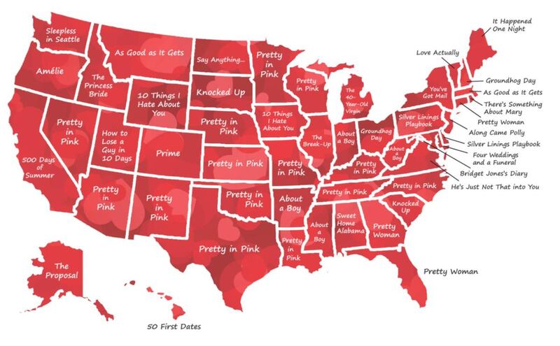 Across the country, “Pretty in Pink,” “Pretty Woman” and “About a Boy” top the list, according to a new survey from CableTV.com.